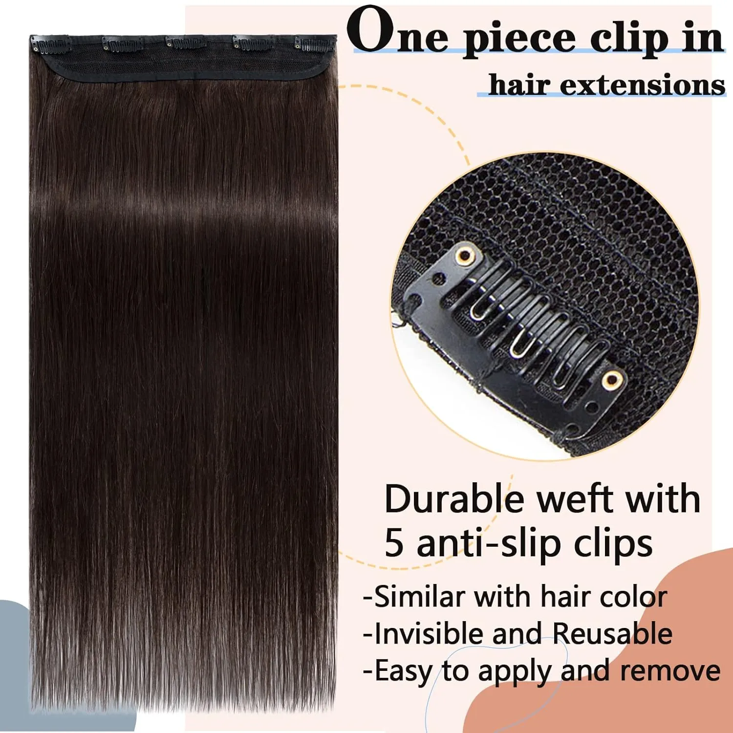 S-noilite Clip-in Hair Extensions - One Piece/5 Clips/3/4 Full Head Standard Weft - 100% Remy Human Hair Straight 10 Inch/40g (#02 Dark Brown)