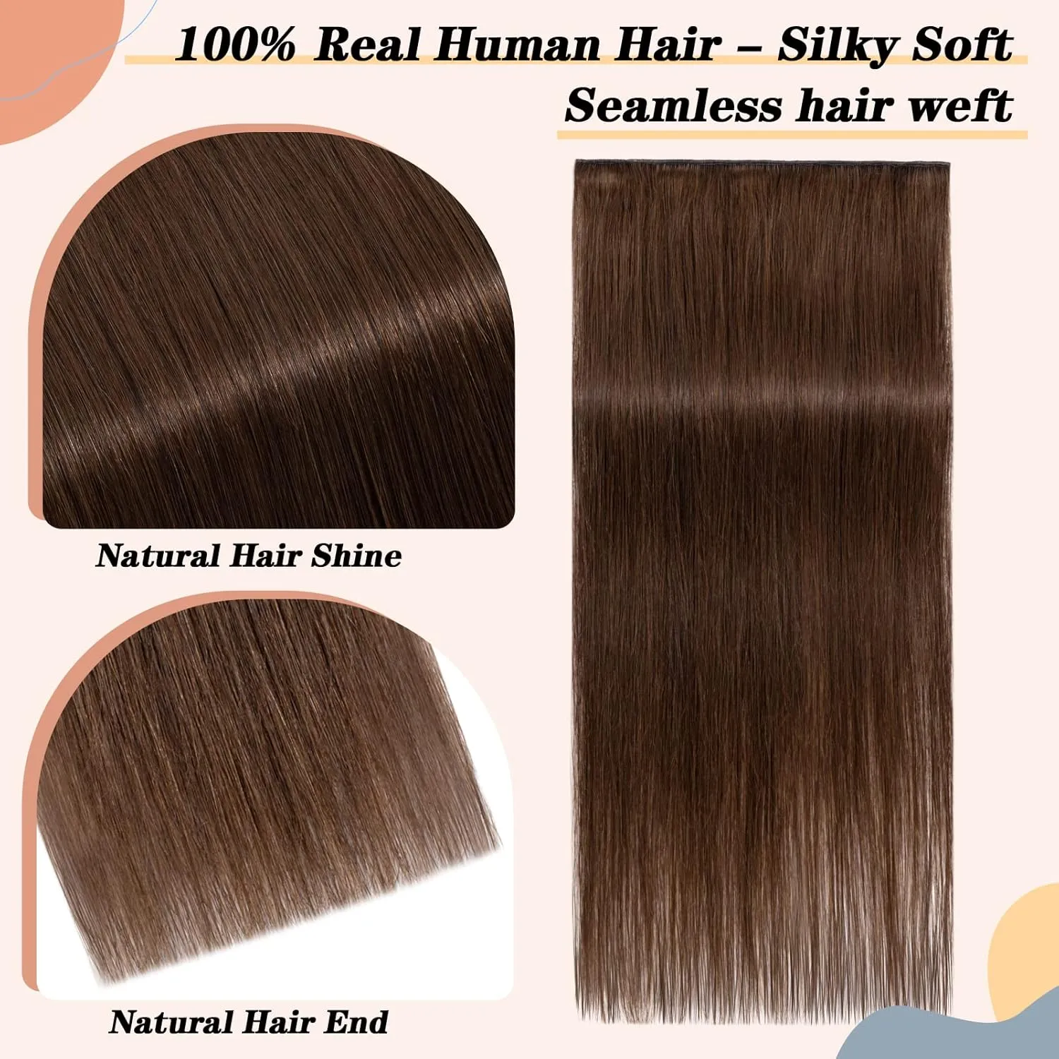 S-noilite One Piece Clip in Hair Extensions Human Hair Clip in Human Hair One Piece/5 Clips/3/4 Full Head Standard Weft Extensions Straight 16"-45g (#04 Medium Brown)