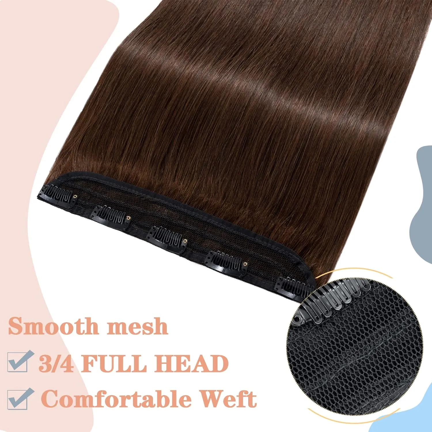 S-noilite One Piece Clip in Hair Extensions Human Hair Clip in Human Hair One Piece/5 Clips/3/4 Full Head Standard Weft Extensions Straight 16"-45g (#04 Medium Brown)