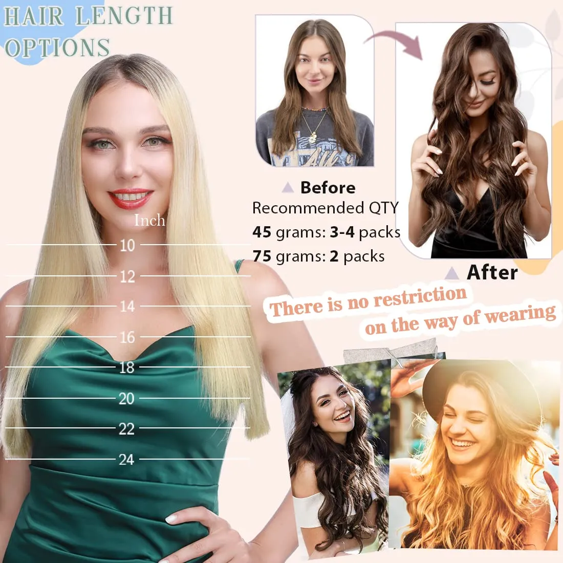 S-noilite One Piece Clip in Hair Extensions Human Hair Clip in Human Hair One Piece/5 Clips/3/4 Full Head Standard Weft Extensions Straight 16"-45g (#04 Medium Brown)