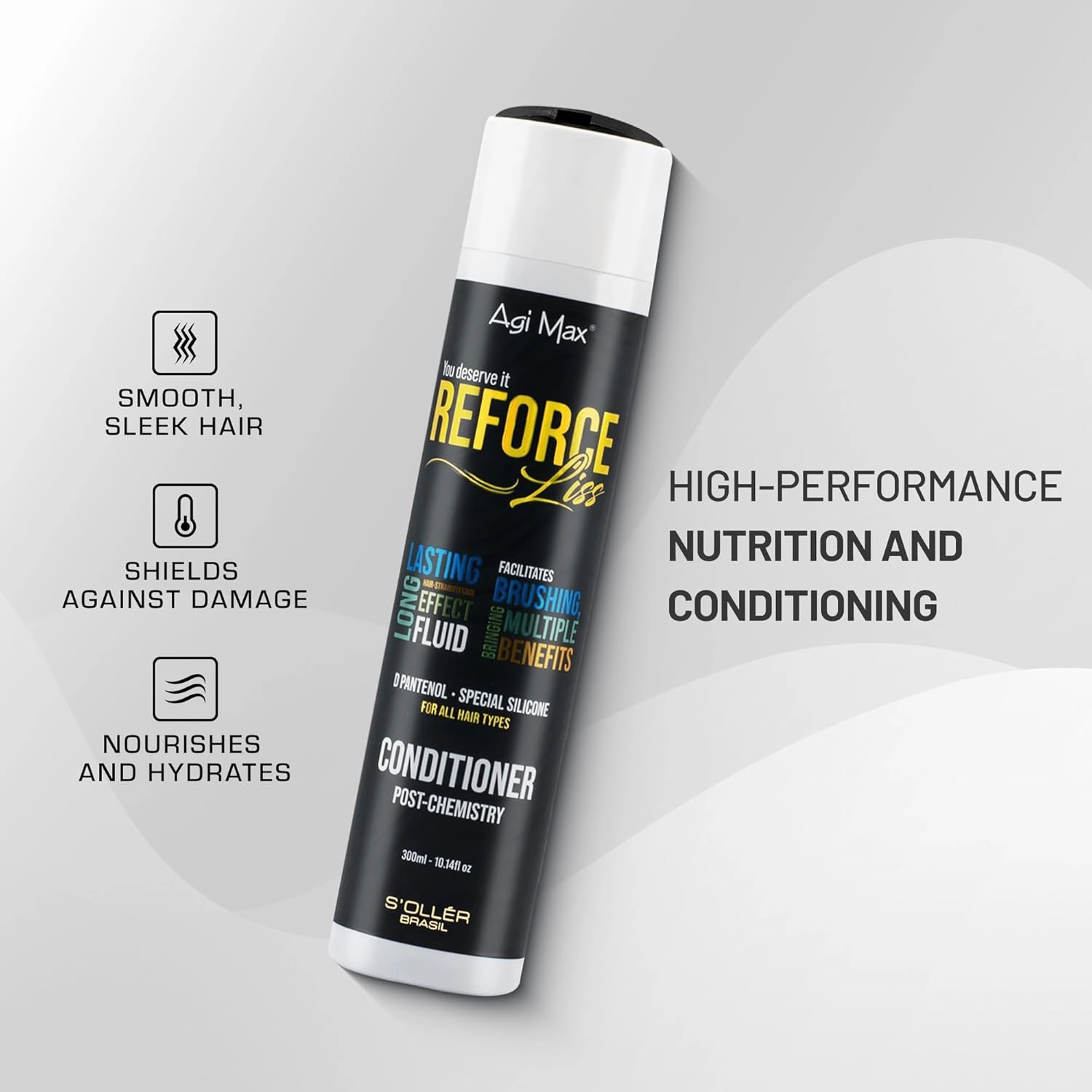 S'OLLÉR Brazilian Keratin Conditioner - Sulfate Free Conditioner for All Hair Types - Damaged and Chemically Treated Hair Care - Natural Ingredients - Long Lasting Effect - 10.14 Fl Oz