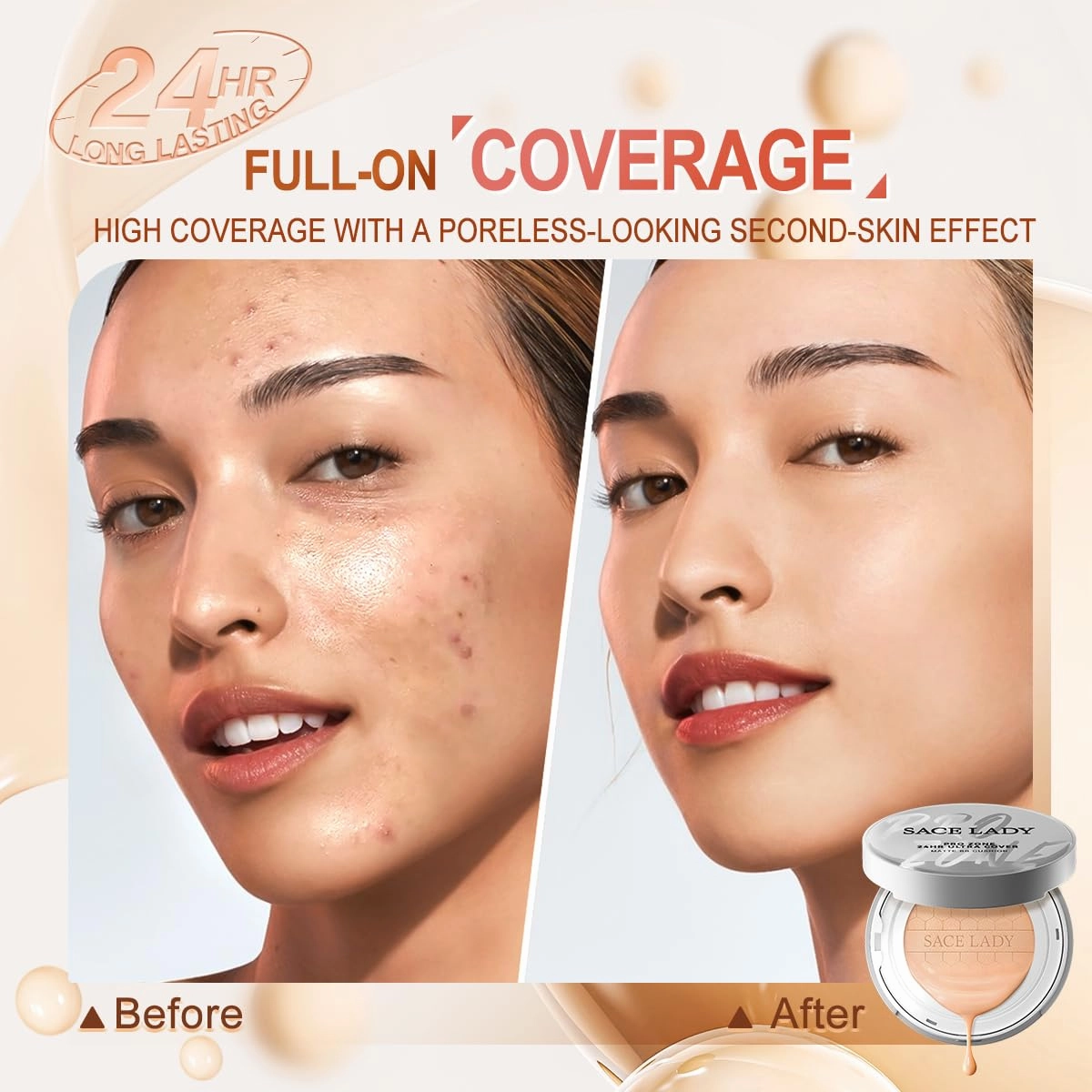 SACE LADY Oil Control BB Cushion Foundation, Full Coverage Long Lasting Ultra Matte BB Foundation Makeup Covers Face Blemishes Evens Skin Tone Face Cosmetics, 0.42Oz (#03, 0.42Oz)