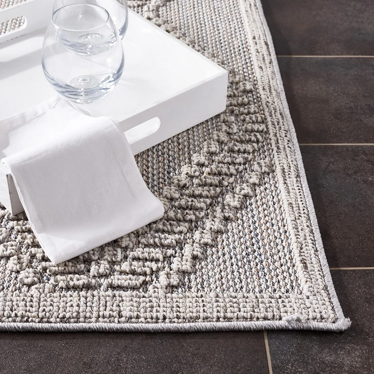 SAFAVIEH Global Collection Runner Rug - 2'2" x 8', Grey & Light Grey, Design, Non-Shedding & Easy Care, Indoor/Outdoor & Washable-Ideal for Patio, Backyard, Mudroom (GLB226F)