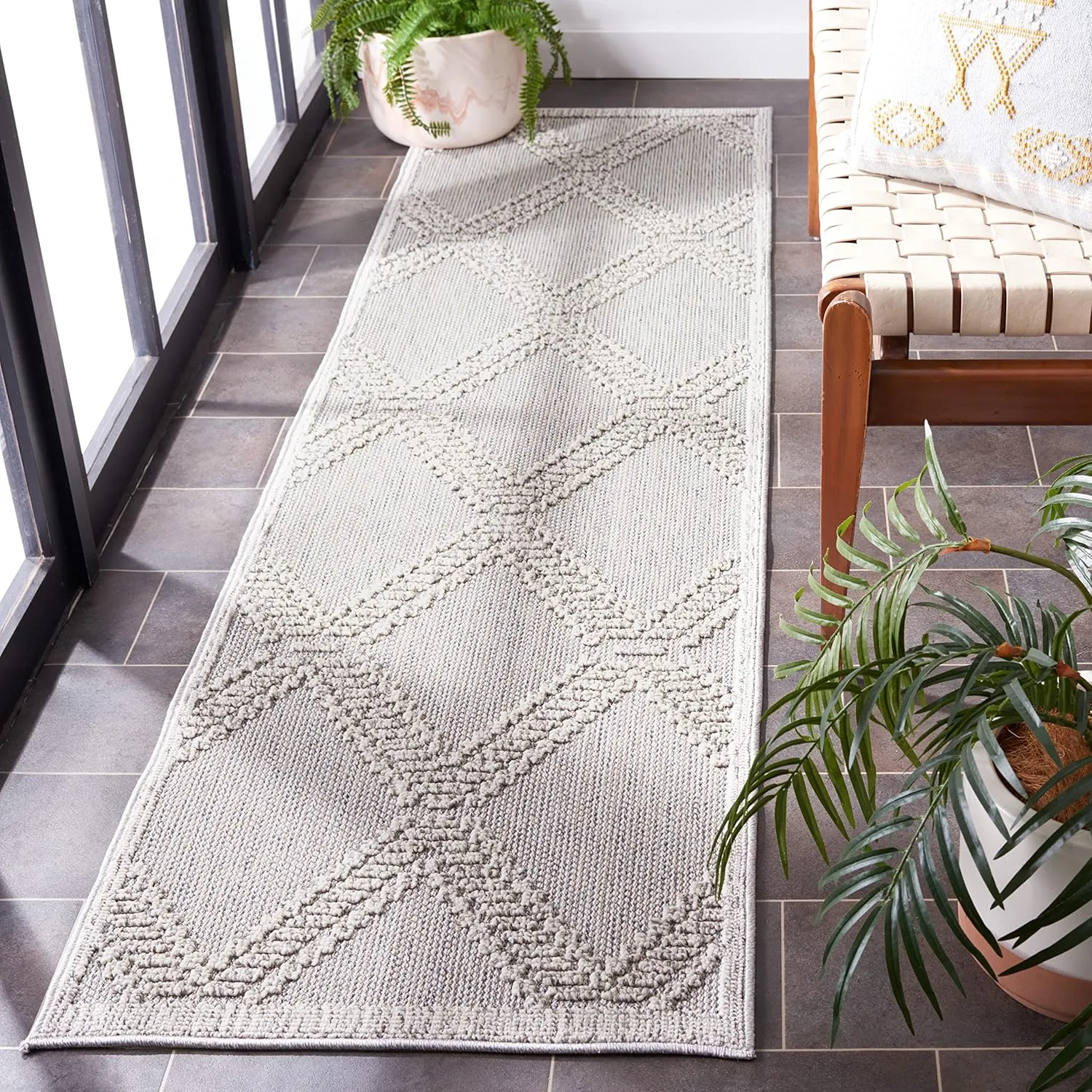 SAFAVIEH Global Collection Runner Rug - 2'2" x 8', Grey & Light Grey, Design, Non-Shedding & Easy Care, Indoor/Outdoor & Washable-Ideal for Patio, Backyard, Mudroom (GLB226F)