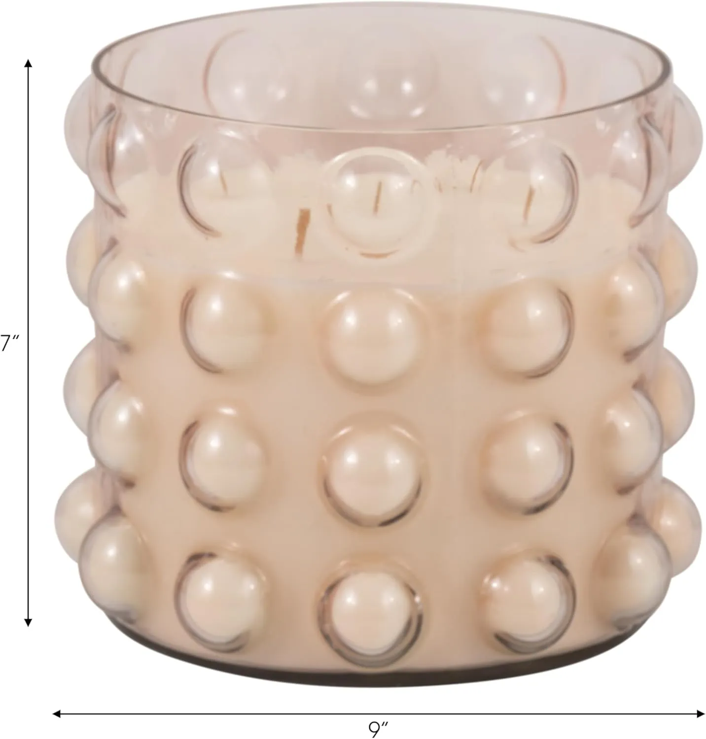 Sagebrook Home Glass Bubble Candle Holder with Peony & Blush Suede Scented Wax - Boho Decorative Home Accent for Living Room, Bedroom & Office - 7" Pink