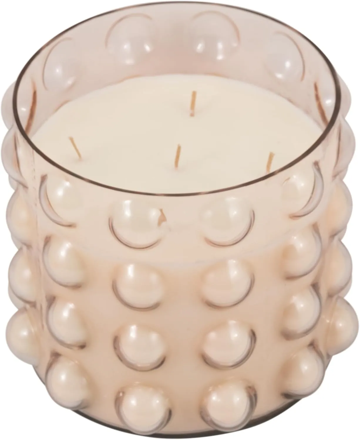 Sagebrook Home Glass Bubble Candle Holder with Peony & Blush Suede Scented Wax - Boho Decorative Home Accent for Living Room, Bedroom & Office - 7" Pink