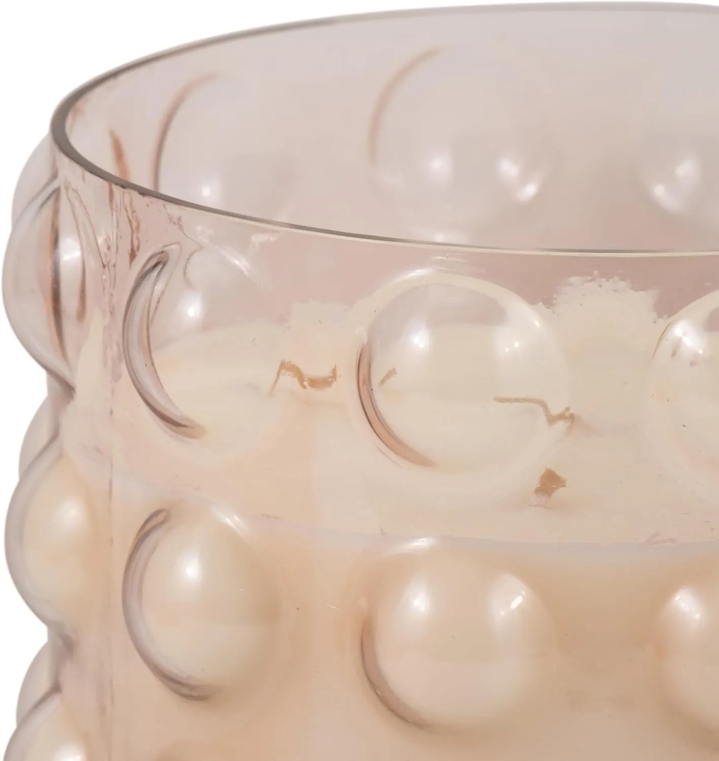 Sagebrook Home Glass Bubble Candle Holder with Peony & Blush Suede Scented Wax - Boho Decorative Home Accent for Living Room, Bedroom & Office - 7" Pink