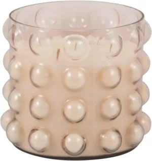 Sagebrook Home Glass Bubble Candle Holder with Peony & Blush Suede Scented Wax - Boho Decorative Home Accent for Living Room, Bedroom & Office - 7" Pink