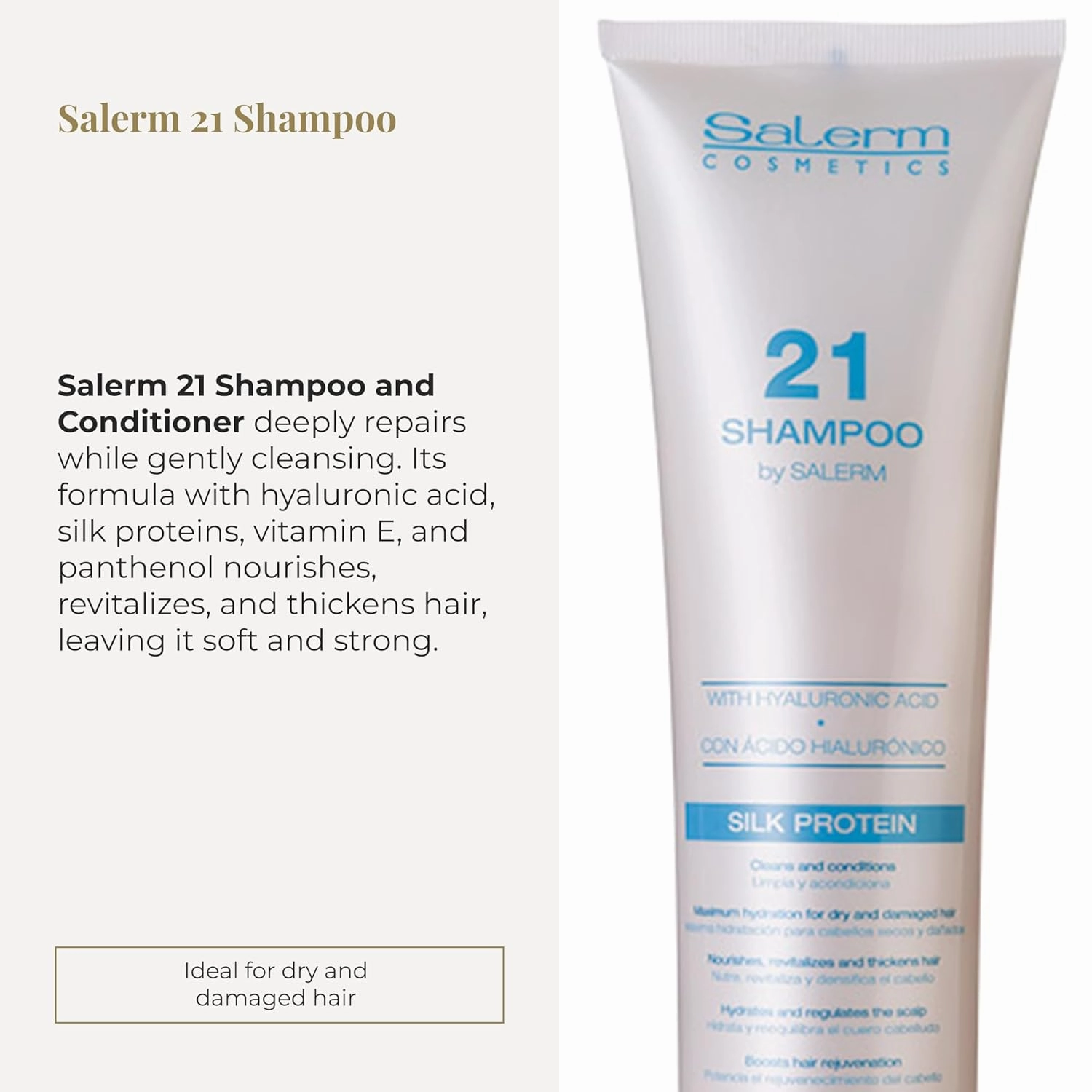 SALERM - Hydrating Shampoo 21 Silk Protein - 300 ml - for Dry and Damaged Hair - with Silk Proteins - Nourishes, Repairs, and Revitalizes Hair - Heat Protection