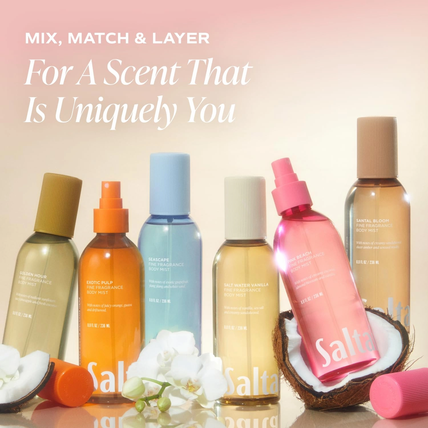 Saltair Body Mist 2 Pack - Fine Fragrance, Lightweight Body Spray Mist with Pink Beach Scent. Long Lasting Perfume Mist. 2x 8oz Bottles