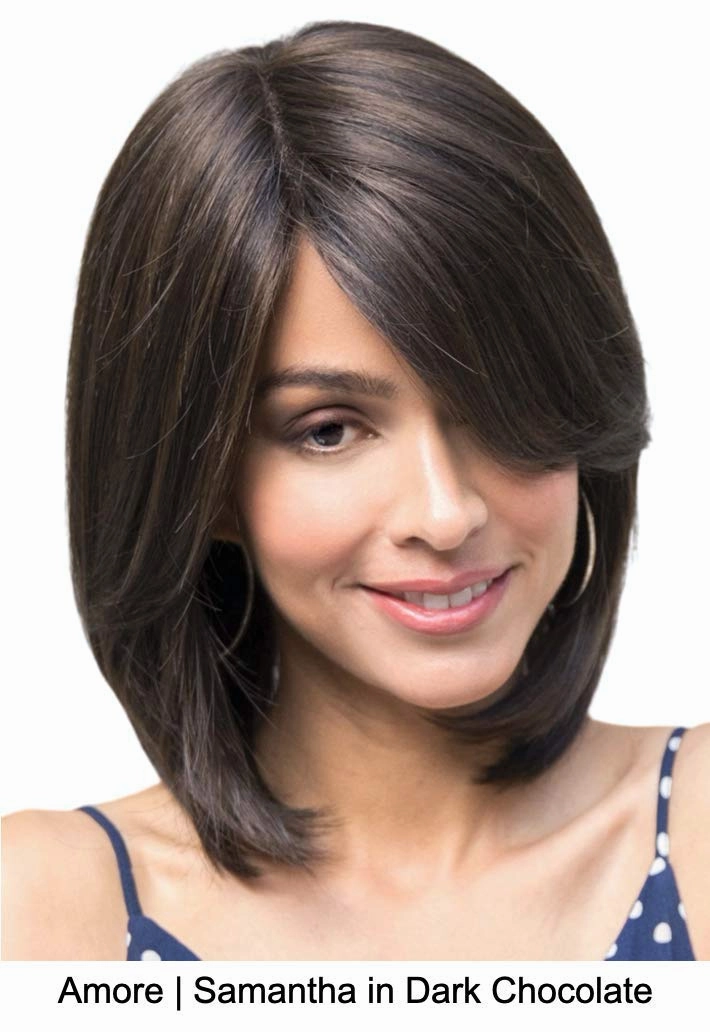 SAMANTHA Double Mono Synthetic Wig by Amore, 5PC Bundle: Wig, 4oz Mara Ray Enriched Shampoo, Conditioner, Wide Tooth Comb, and 19 Page Belle of Hope Guide (Dark Chocolate)