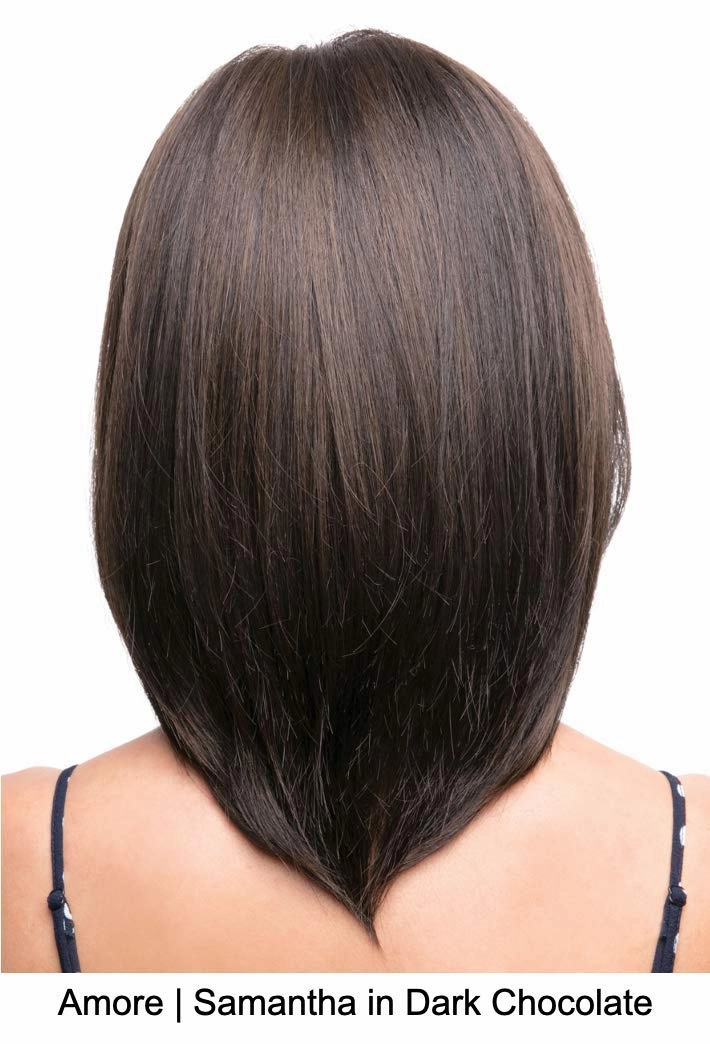 SAMANTHA Double Mono Synthetic Wig by Amore, 5PC Bundle: Wig, 4oz Mara Ray Enriched Shampoo, Conditioner, Wide Tooth Comb, and 19 Page Belle of Hope Guide (Dark Chocolate)