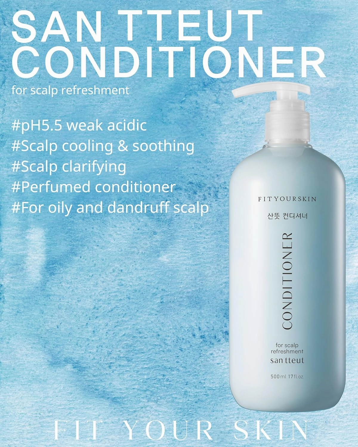 SAN TTEUT Scalp Refreshment Hair Conditioner - pH 5.5 Keratin & Protein Perfumed Conditioner for Hair Loss Relief, Scalp Clarifying, Mint & White Musk Scent - Paraben Free - 17 fl.oz