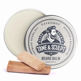 Sandalwood Beard Balm (4 Oz), Beard Balm for Men, with Olive Fruit Oil, Coconut Oil, Shea Butter - Styles, Strengthens & Softens Beards, Leave in Conditioner Wax for Men