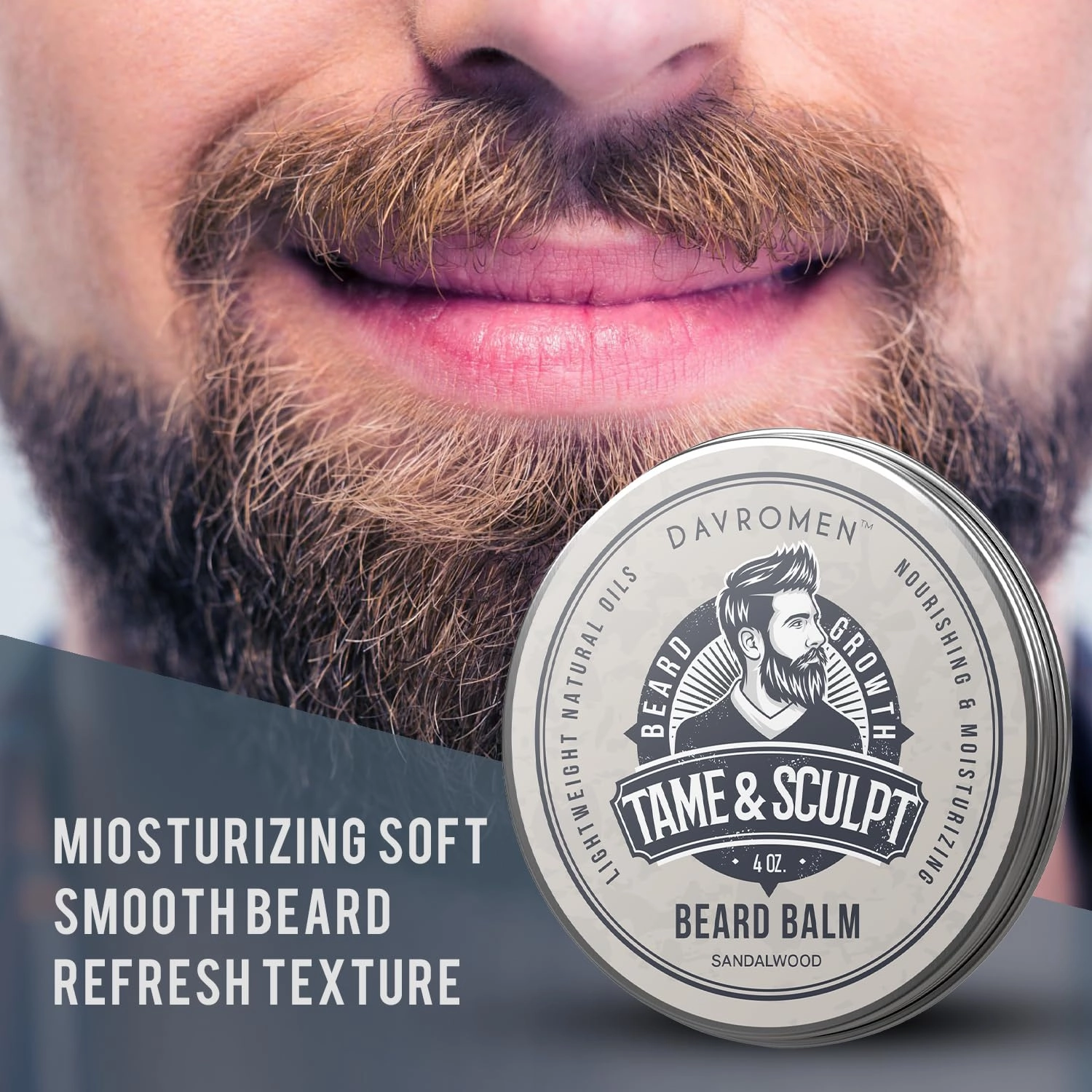 Sandalwood Beard Balm (4 Oz), Beard Balm for Men, with Olive Fruit Oil, Coconut Oil, Shea Butter - Styles, Strengthens & Softens Beards, Leave in Conditioner Wax for Men