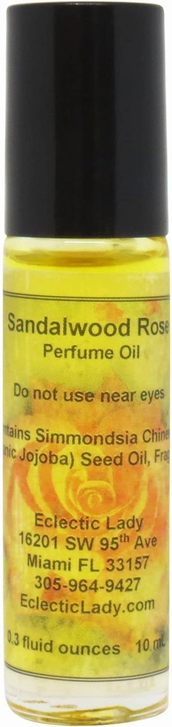 Sandalwood Rose Perfume Oil, 0.3 Oz Portable Roll-On Fragrance with Long-Lasting Scent, Delightful Essential Oils and Jojoba Oil For Daily Use