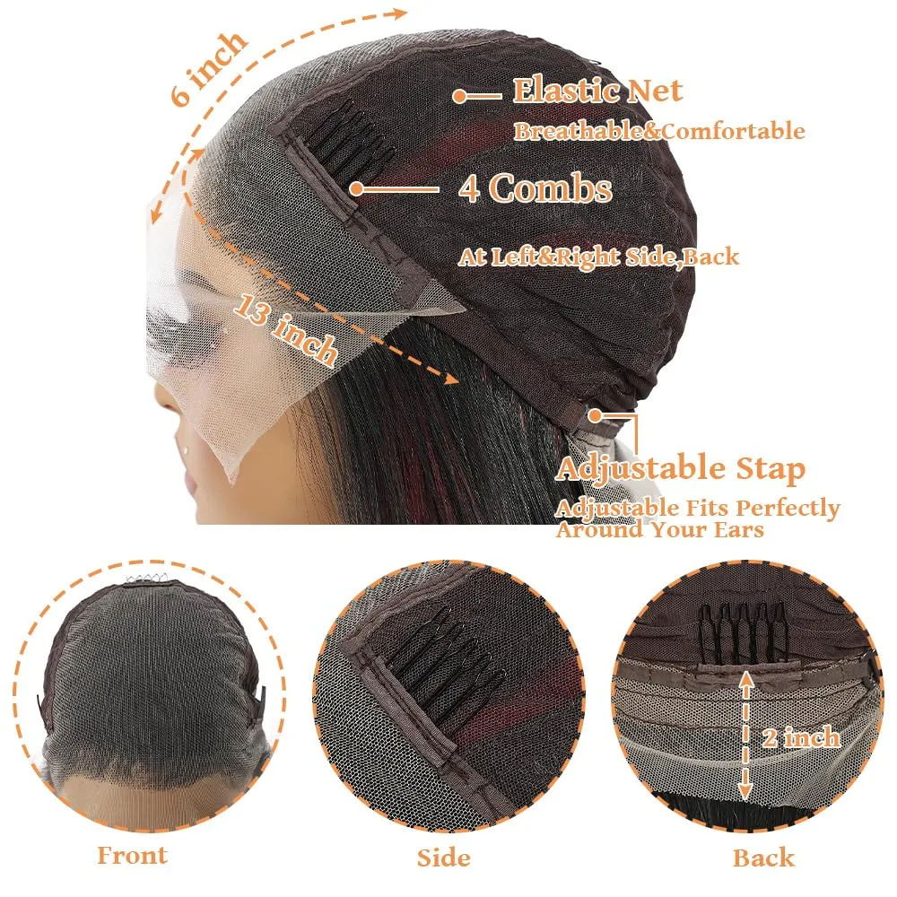 SAPPHIREWIGS 13x6 Highlight Red Straight Synthetic Lace Front Wig Skunk Stripe Red Mixed Black Pre Plucked Heat-Resistant Fiber Glueless Wigs for Black Women Daily Party Wear 26 Inches