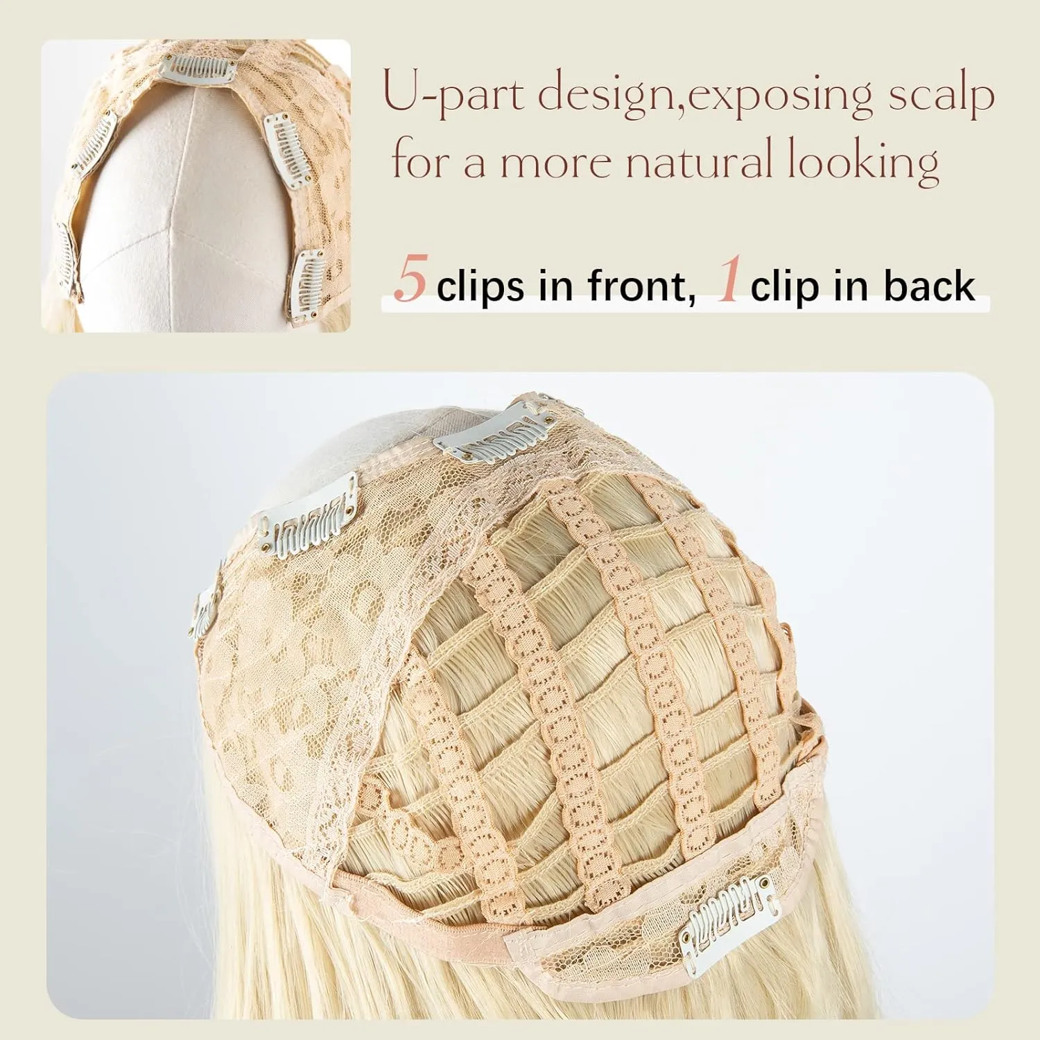 SARLA Clip in U Part Hair Extensions Synthetic Long Wavy Curly Thick Full Head Hairpiece for Women Beach Blonde 24 Inch