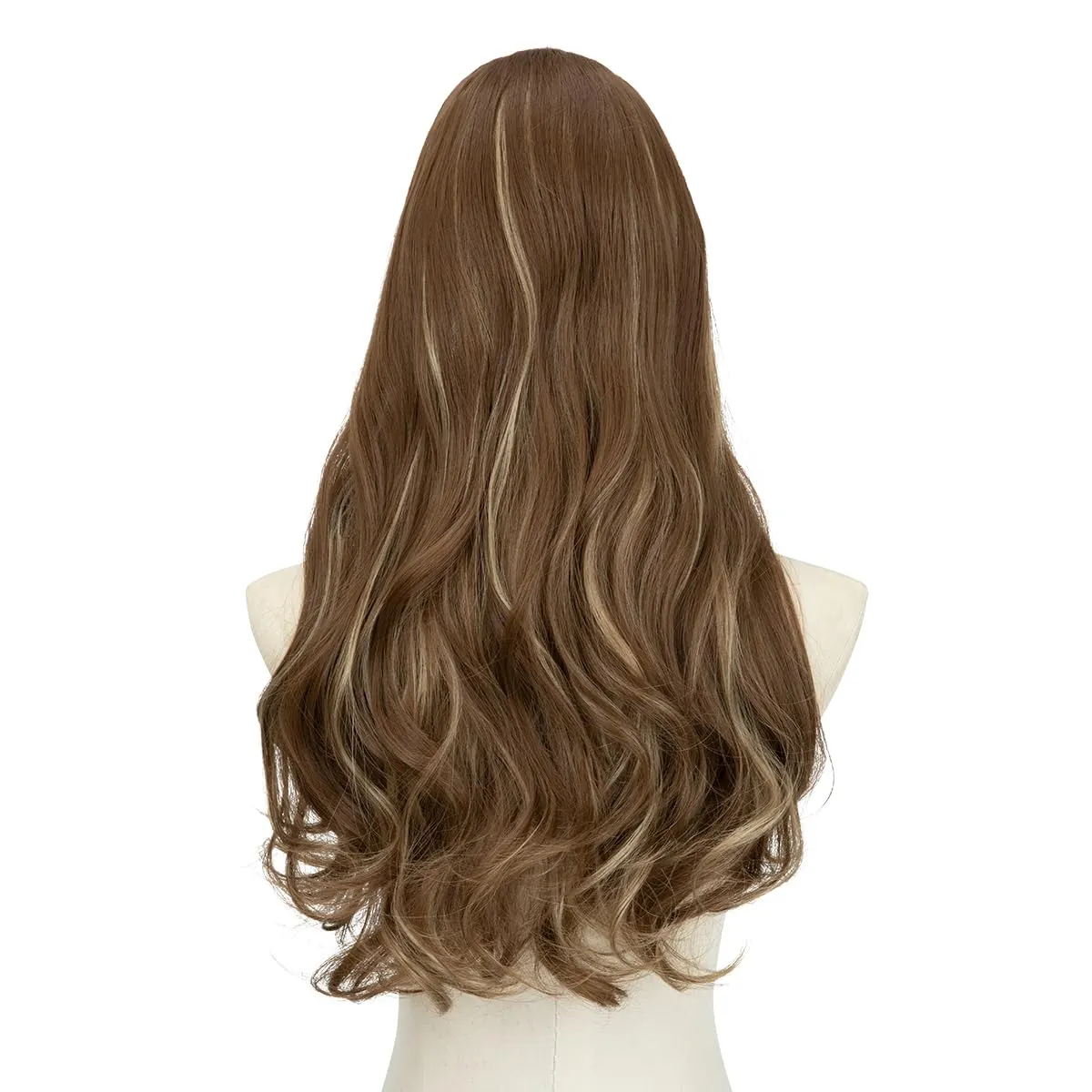 SARLA Clip in U Part Hair Extensions Synthetic Long Wavy Curly Thick Full Head Hairpiece for Women Brunette/Ash Blonde Highlights 24 Inch