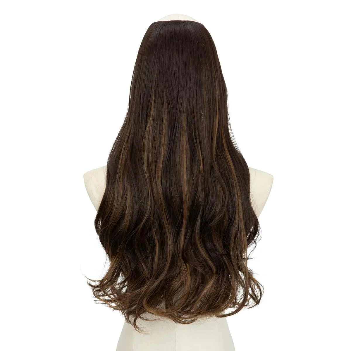 SARLA Clip in U Part Hair Extensions Synthetic Long Wavy Curly Thick Full Head Hairpiece for Women Dark Brown/Golden Blonde Highlights 24 Inch