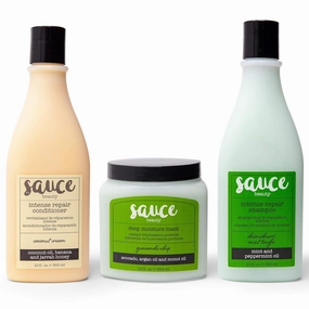 Sauce Beauty Hair Trio Gift Bundle - Chimichurri Mint Tingle Repair Shampoo   Coconut Cream Repair Conditioner   Guacamole Deep Moisture Hair Mask