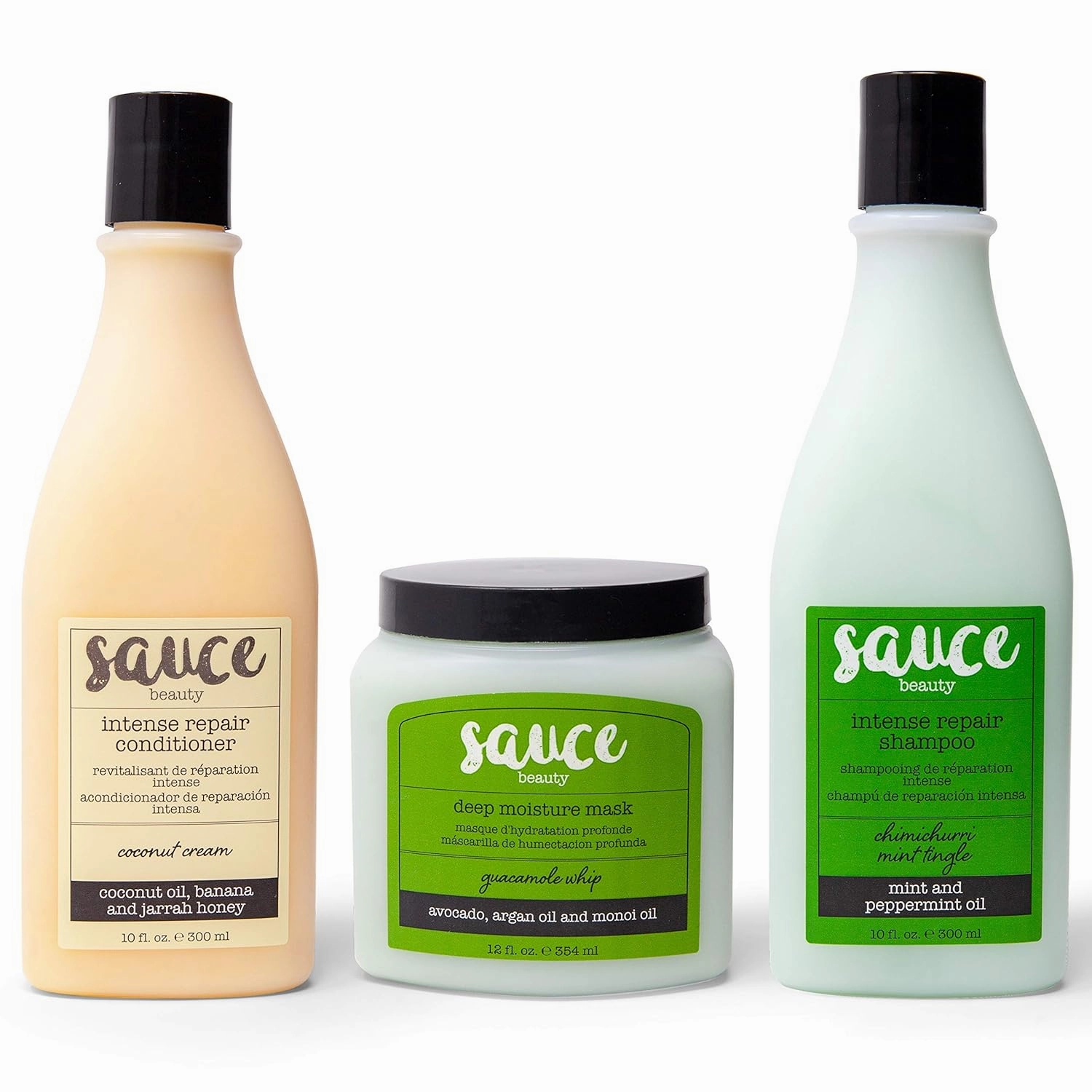 Sauce Beauty Hair Trio Gift Bundle - Chimichurri Mint Tingle Repair Shampoo   Coconut Cream Repair Conditioner   Guacamole Deep Moisture Hair Mask