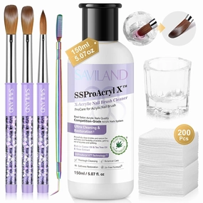 SAVILAND Acrylic Nail Kit: Kolinsky Nail Brush Set with Cleaner & Conditioner, Dappen Dish for Home DIY