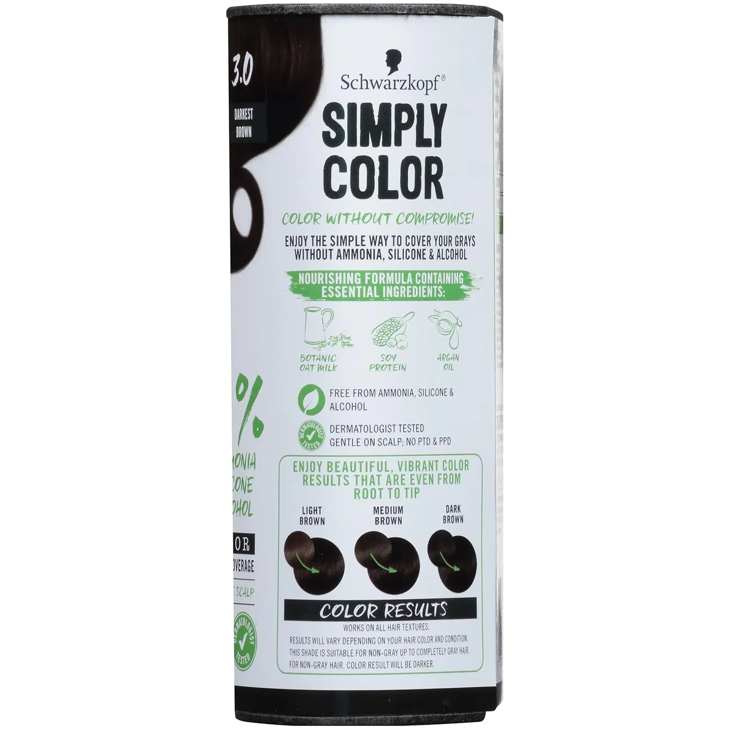 Schwarzkopf Simply Color Hair Color 3.0 Darkest Brown, 1 Application - Permanent Hair Dye for Healthy Looking Hair without Ammonia or Silicone, Dermatologist Tested, No PPD & PTD