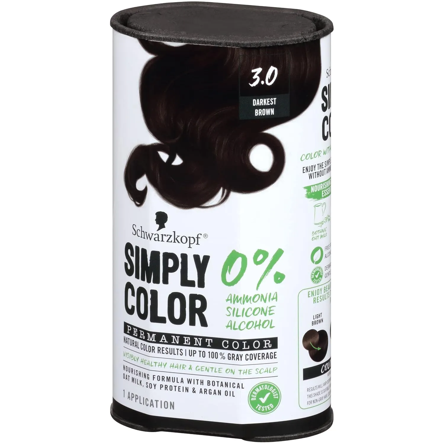 Schwarzkopf Simply Color Hair Color 3.0 Darkest Brown, 1 Application - Permanent Hair Dye for Healthy Looking Hair without Ammonia or Silicone, Dermatologist Tested, No PPD & PTD