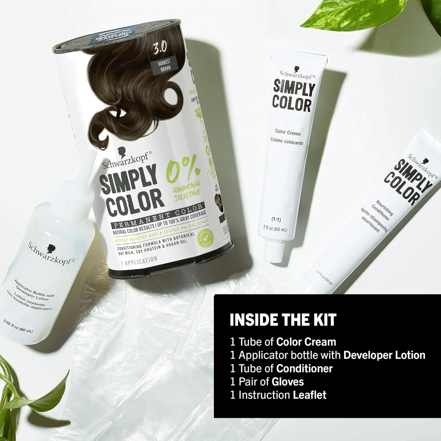Schwarzkopf Simply Color Hair Color 3.0 Darkest Brown, 1 Application - Permanent Hair Dye for Healthy Looking Hair without Ammonia or Silicone, Dermatologist Tested, No PPD & PTD