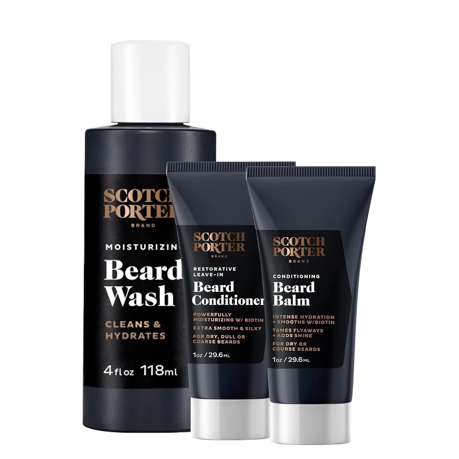 Scotch Porter Beard Blueprint Starter Kit – Wash 4 oz, Conditioner 1 oz & Conditioning Balm 1 oz– Cleanse, Moisturize, Hydrate & Style Coarse, Dry Facial Hair for a Fuller, Healthier-Looking Beard