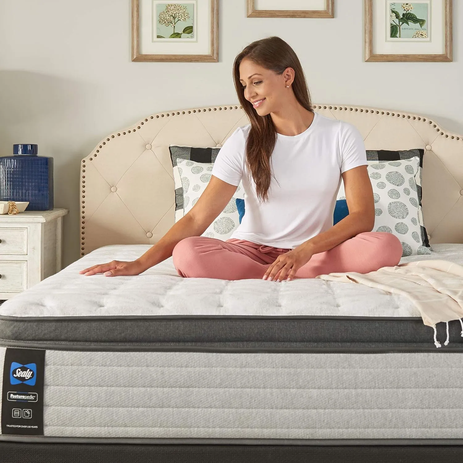 Sealy Posturepedic Spring Summer Rose Euro Pillowtop Medium Feel Mattress and 5-Inch Foundation, Full