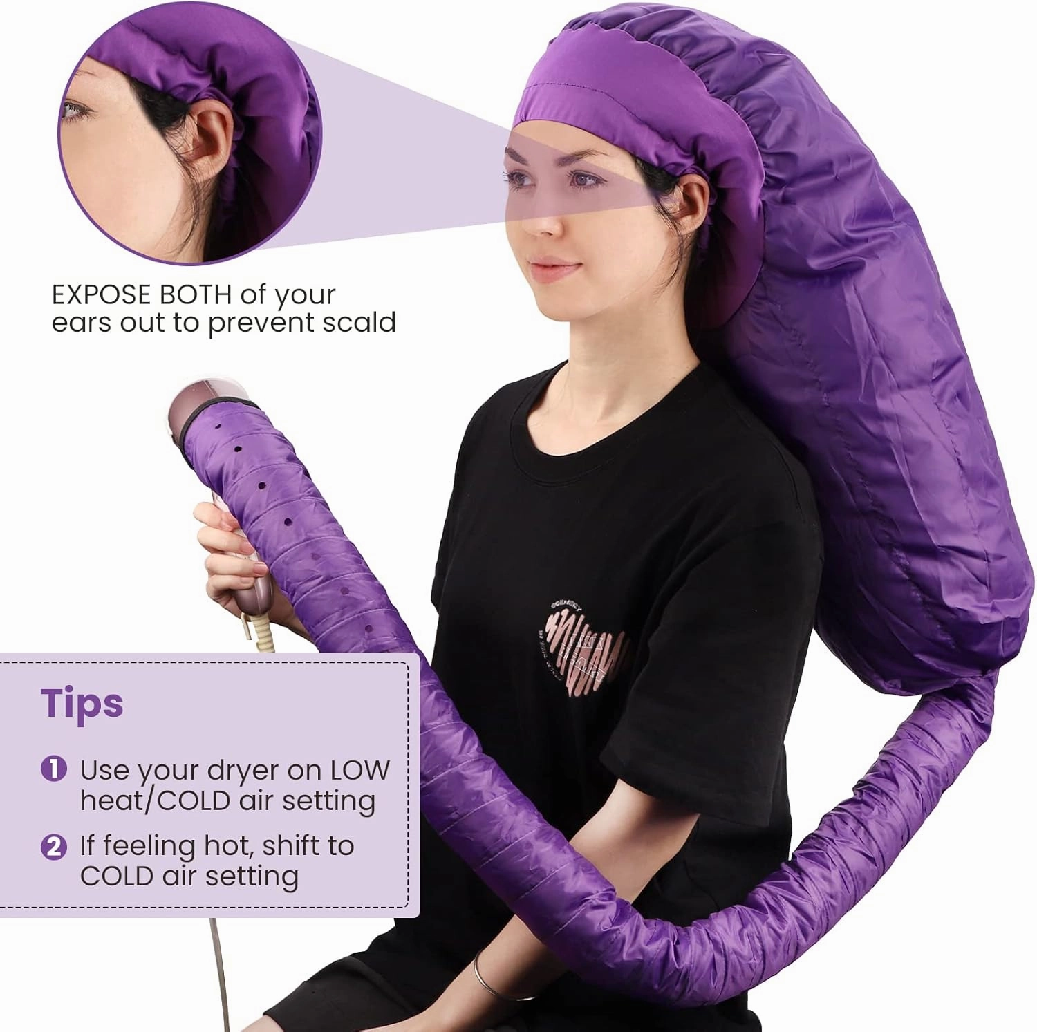 Segbeauty Bonnet Hooded Hair Dryer Attachment, XL Adjustable Deep Conditioning Cap, Upgraded Drying Heat Cap with Elastic Strap for Curly Hair Nursing Oil Treat-Ment Fast Drying Styling Purple