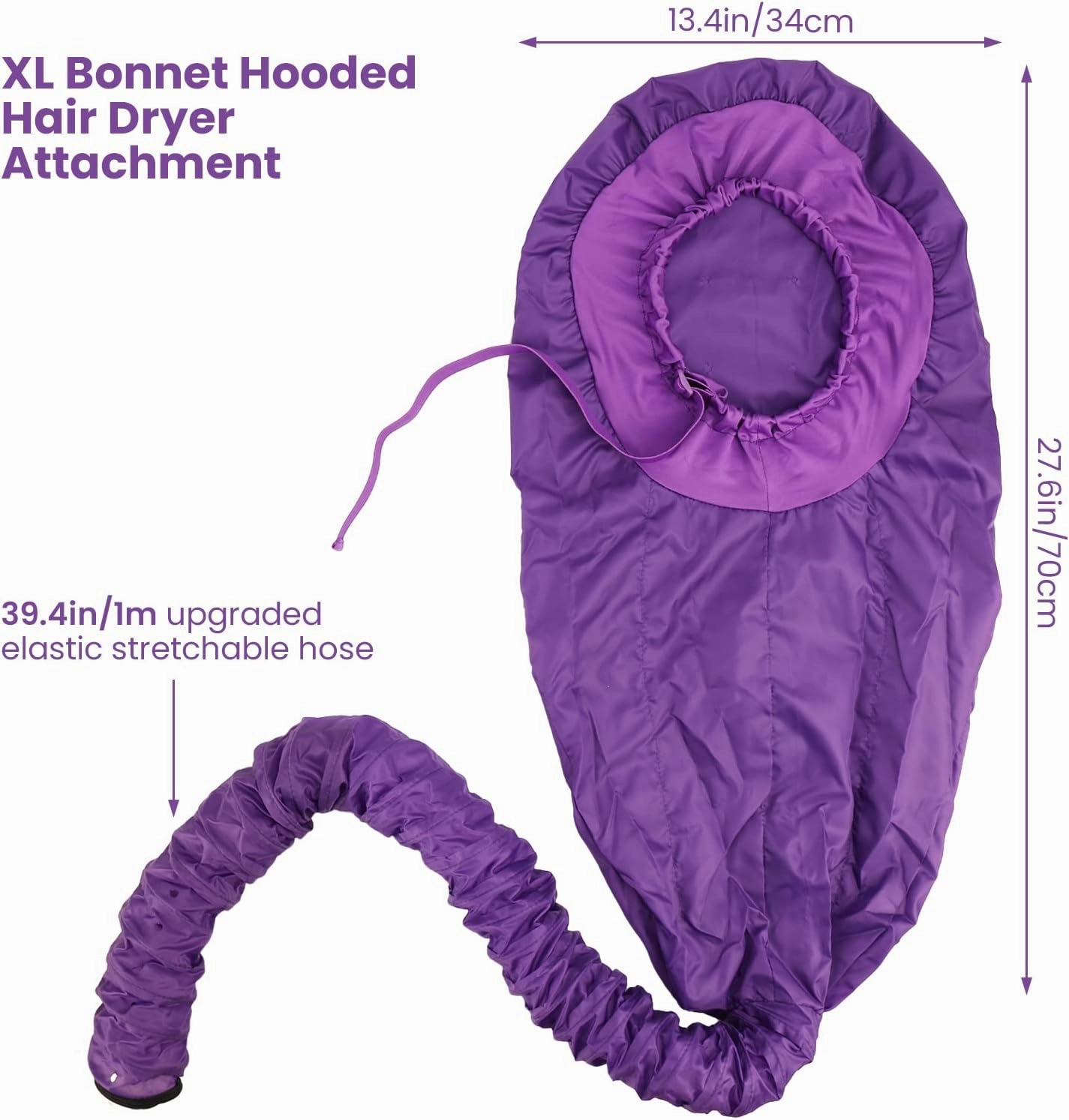 Segbeauty Bonnet Hooded Hair Dryer Attachment, XL Adjustable Deep Conditioning Cap, Upgraded Drying Heat Cap with Elastic Strap for Curly Hair Nursing Oil Treat-Ment Fast Drying Styling Purple