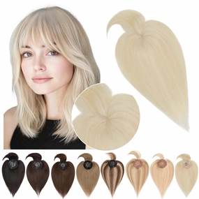 SEGO Hair Toppers for Women Real Human Hair with Bangs Mono Base 10 Inch Clip In Bangs Wiglets Topper Hair Pieces for Women with Thinning Hair -60 Platinum Blonde