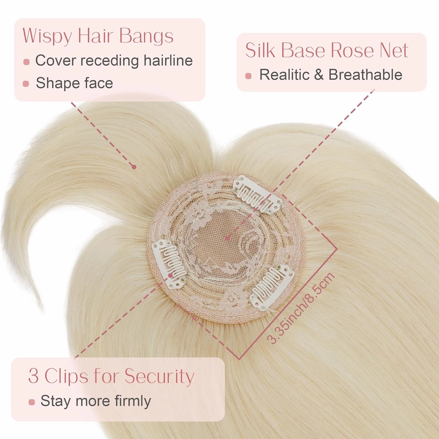 SEGO Hair Toppers for Women Real Human Hair with Bangs Mono Base 10 Inch Clip In Bangs Wiglets Topper Hair Pieces for Women with Thinning Hair -60 Platinum Blonde