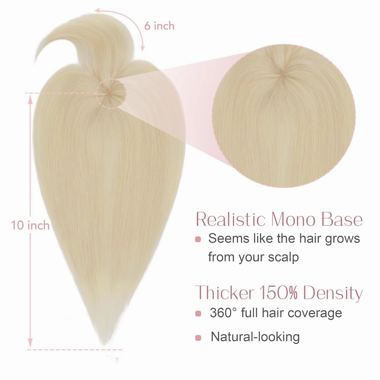 SEGO Hair Toppers for Women Real Human Hair with Bangs Mono Base 10 Inch Clip In Bangs Wiglets Topper Hair Pieces for Women with Thinning Hair -60 Platinum Blonde