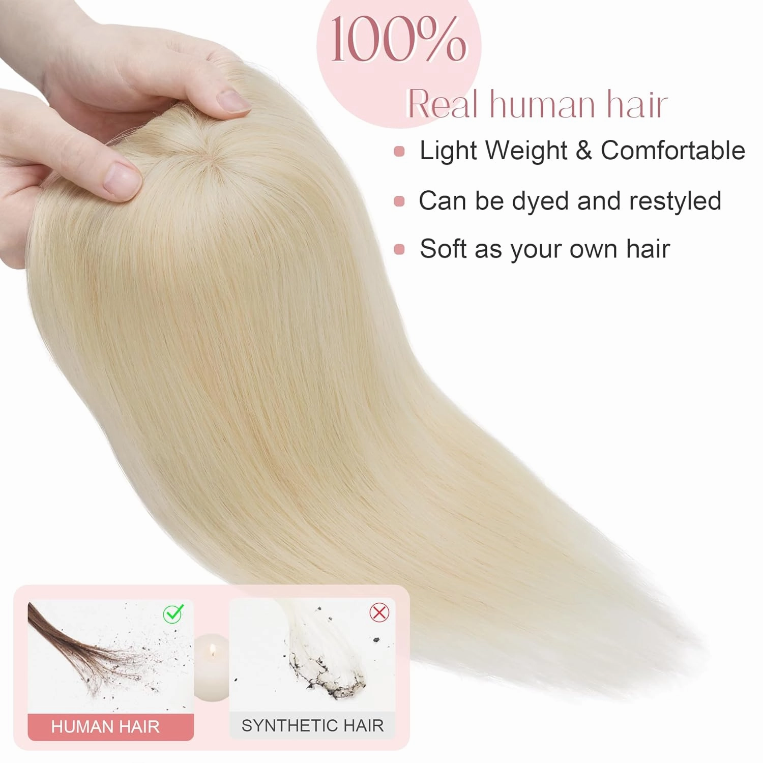 SEGO Hair Toppers for Women Real Human Hair with Bangs Mono Base 10 Inch Clip In Bangs Wiglets Topper Hair Pieces for Women with Thinning Hair -60 Platinum Blonde