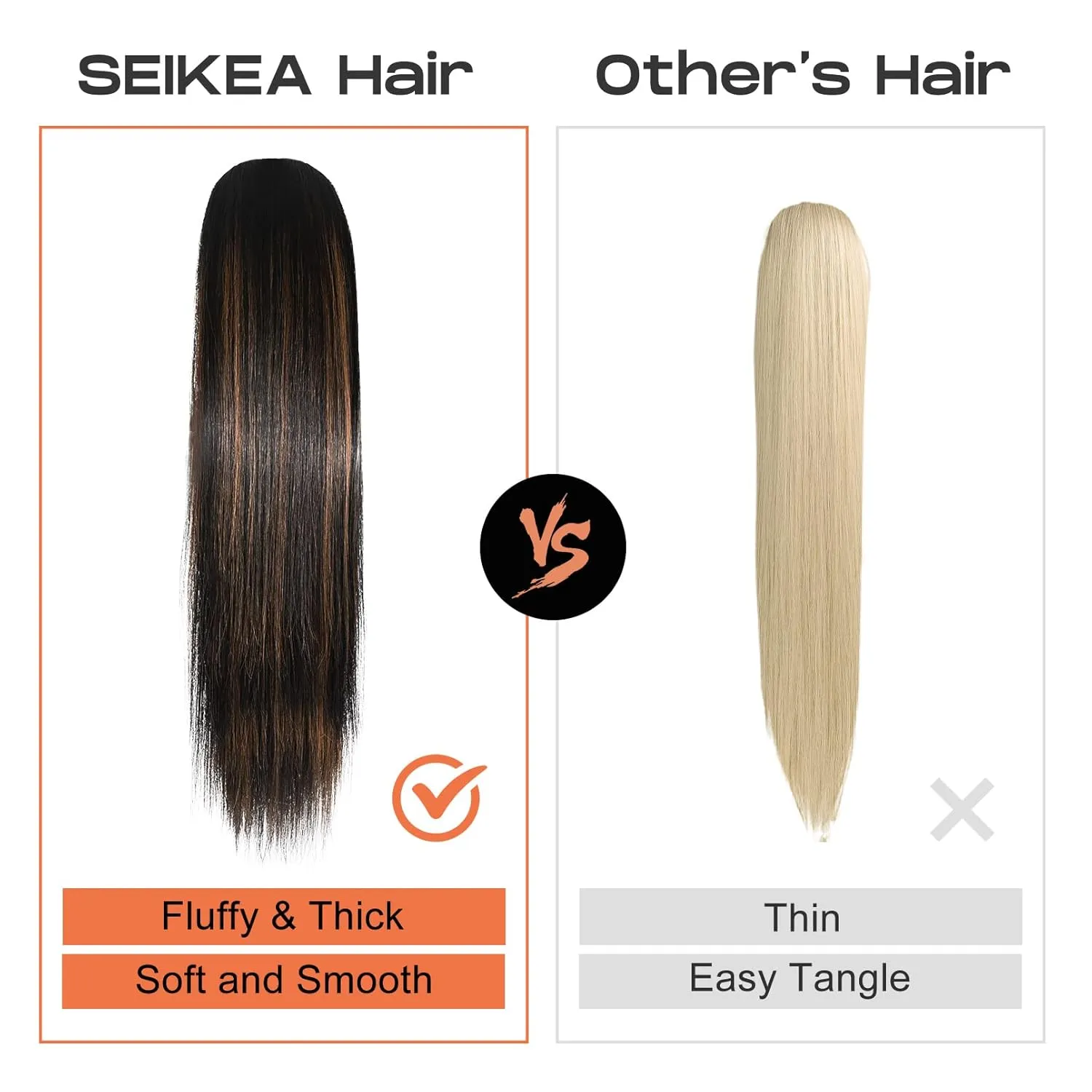 SEIKEA 28" Drawstring Ponytail Extensions Long Straight Fake Pony Tail Natural Soft Clip in Hair Extension Synthetic Heat Resistant Hairpiece - Reddish Brown Warm Medium Blonde Highlights