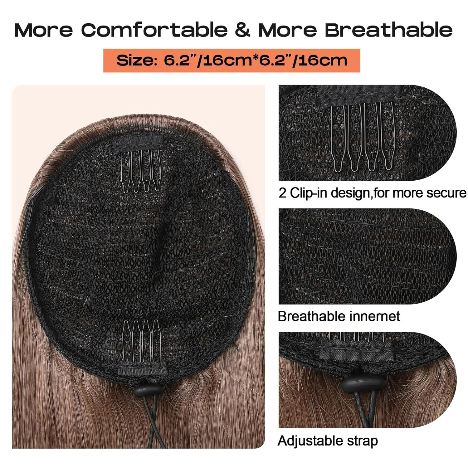 SEIKEA 28" Drawstring Ponytail Extensions Long Straight Fake Pony Tail Natural Soft Clip in Hair Extension Synthetic Heat Resistant Hairpiece - Reddish Brown Warm Medium Blonde Highlights