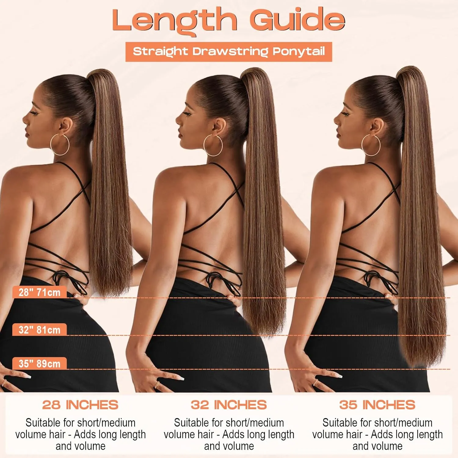 SEIKEA 28" Drawstring Ponytail Extensions Long Straight Fake Pony Tail Natural Soft Clip in Hair Extension Synthetic Heat Resistant Hairpiece - Reddish Brown Warm Medium Blonde Highlights