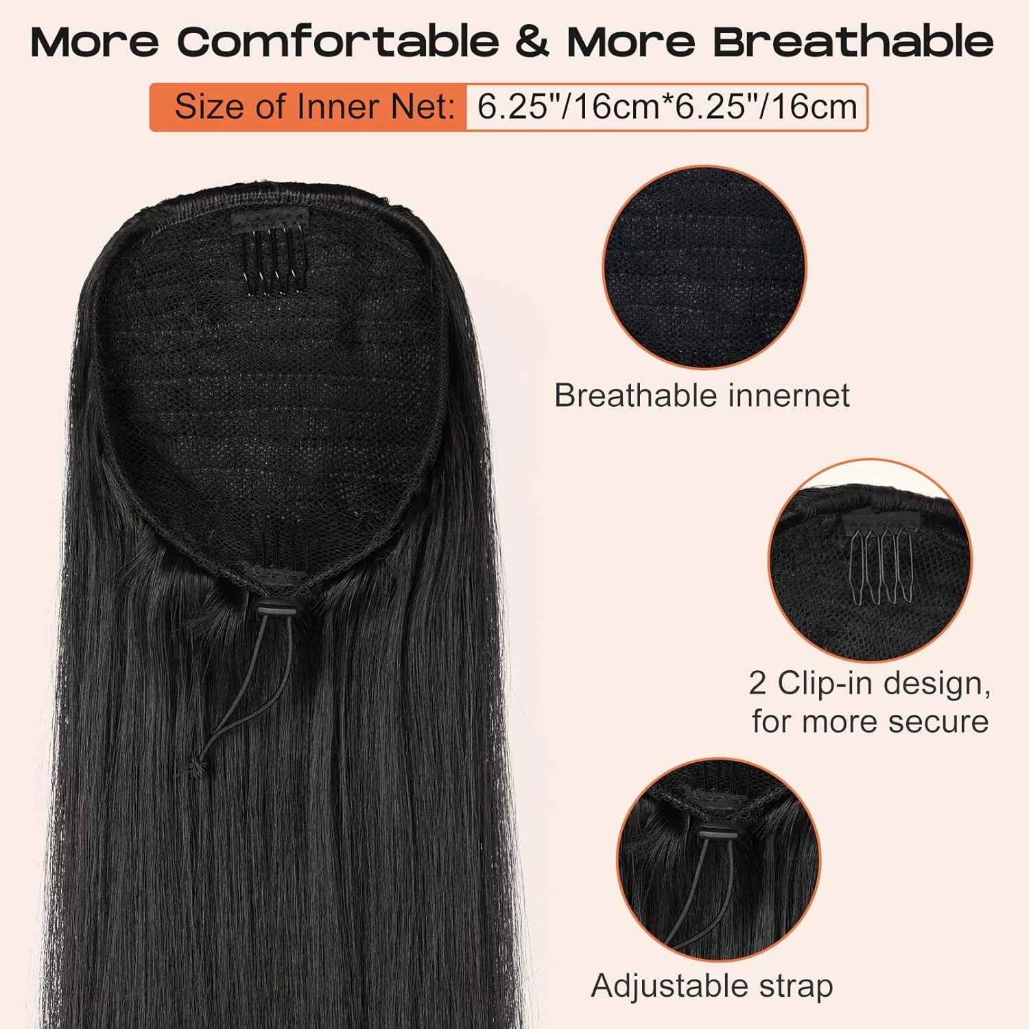 SEIKEA 28" Ponytail Extensions Drawstring Long Straight Fake Pony Tail Natural Soft Clip in Hair Extension Synthetic Heat Resistant Hairpiece - Dark Brown with Copper Highlights