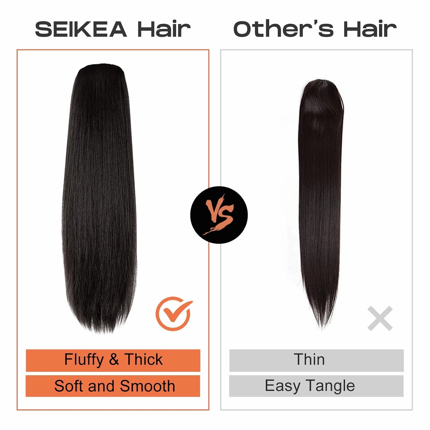 SEIKEA 28" Ponytail Extensions Drawstring Long Straight Fake Pony Tail Natural Soft Clip in Hair Extension Synthetic Heat Resistant Hairpiece - Dark Brown with Copper Highlights