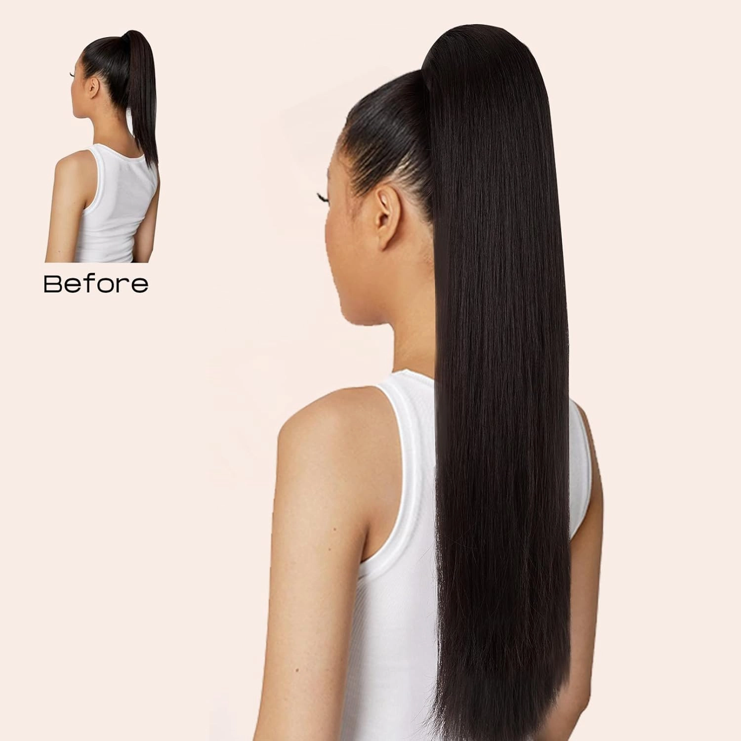 SEIKEA 28" Ponytail Extensions Drawstring Long Straight Fake Pony Tail Natural Soft Clip in Hair Extension Synthetic Heat Resistant Hairpiece - Dark Brown with Copper Highlights