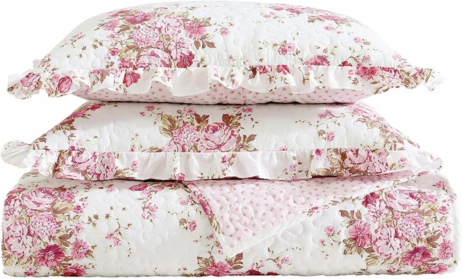 Shabby Chic® - Queen Quilt Set, Reversible Cotton Bedding with Matching Shams, Elegant Floral Home Decor for All Seasons (Abby Pink, Full/Queen)