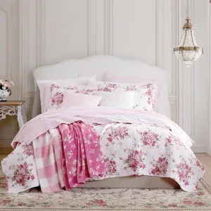 Shabby Chic® - Queen Quilt Set, Reversible Cotton Bedding with Matching Shams, Elegant Floral Home Decor for All Seasons (Abby Pink, Full/Queen)
