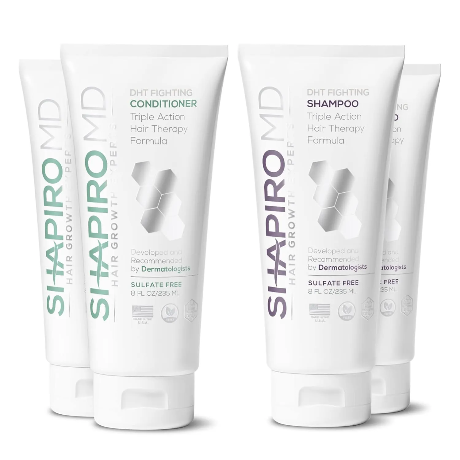 Shapiro MD Hair Growth Experts Hair Loss Shampoo and Conditioner, DHT Fighting Vegan Formula for Thinning Hair Developed by Dermatologists, Experience Healthier & Thicker Hair - 2 Month Supply