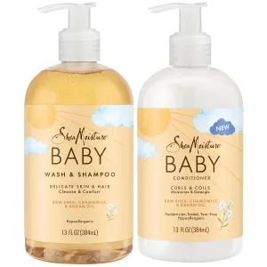 Shea Moisture Baby Care Set – Baby Wash & Shampoo   Baby Conditioner, Delicate Skin & Hair Care, Moisturizer & Detangler for Coily & Curly Hair, 13 Oz Ea (2 Piece Set)