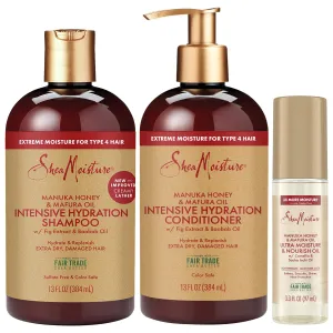 Shea Moisture Shampoo & Conditioner Set   Ultra Moisture & Nourish Oil Gift Set – Manuka Honey & Mafura Oil Treatment for Dry, Damaged Hair (3 Piece Set)