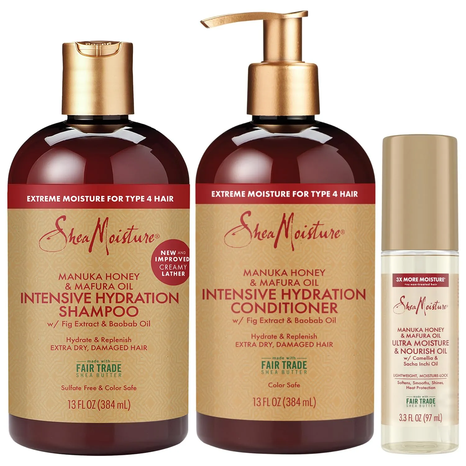 Shea Moisture Shampoo & Conditioner Set   Ultra Moisture & Nourish Oil Gift Set – Manuka Honey & Mafura Oil Treatment for Dry, Damaged Hair (3 Piece Set)